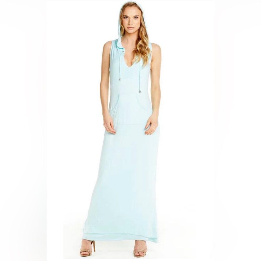 Sita Couture Lauren Mermaid Women Maxi Dress Aqua Sz S Hooded Form Fitting EUC 1